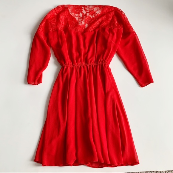 ASOS Red Lace Detail Dolman Sleeve Dress Size 2 - Picture 4 of 6